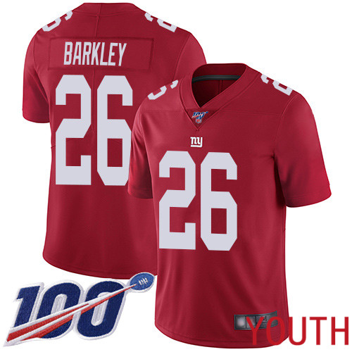 Youth New York Giants #26 Saquon Barkley Red Limited Red Inverted Legend 100th Season Football NFL Jersey->youth nfl jersey->Youth Jersey